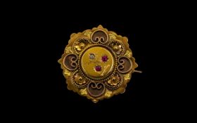 Victorian Period Attractive Octagonal Shaped 9ct Two Tone Gold Ruby and Diamond Set - Sweetheart
