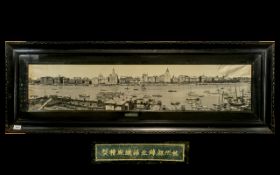 Chinese Rare Late 19thC Superb Impressive Embroidery of 'The City of Shanghai with the hanging