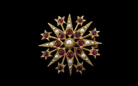 Antique Superb Quality 9ct Gold Star Burst Designed Brooch,