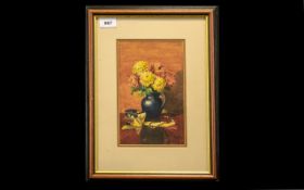 J.P. Levin Manchester School 'Still Life with Chrysanthemums' Watercolour - dated 14.06.