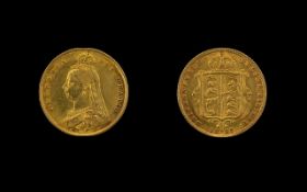 Queen Victoria 22ct Gold Jubilee Head / Shield Back Half Sovereign, London Mint - Date 1887.