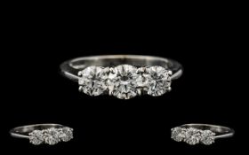 18ct White Gold Superb Quality and Attractive 3 Stone Diamond Ring. Fully Hallmarked for 18ct.