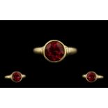 A Nice Quality - Attractive 9ct Gold Contemporary Set Single Stone Fireworks Red Topaz Dress Ring.