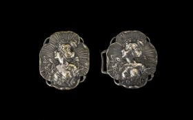 Antique Art Nouveau Plated Metal Nurses Buckle Interlocking silver tone buckle, marked EPNS to
