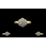 18ct Gold Diamond Set Cluster Ring - Flowerhead Design of Solid Construction. Full Hallmark for