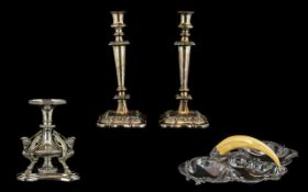 Small Collection of Silver Plated Ware to include a pair of candlesticks,