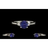 18ct White Gold - Contemporary and Attractive Tanzanite and Diamond Set Dress Ring,