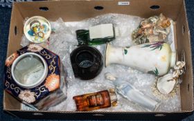 Box of Mixed Collectible Ceramic and Glass Items to include two vintage Avon glass cars with