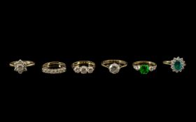 A Good Collection of Modern 9ct Gold CZ Set Dress Rings ( 6 ) Six In Total.