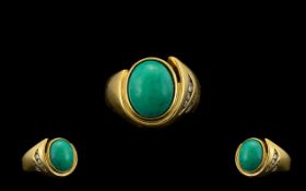 18ct Gold Attractive / Pleasing Turquoise and Diamond Set Heavy Dress Ring.