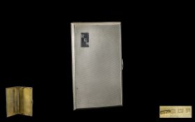 Solid Silver - 1960's Engine Turned Gents Cigarette Case of Rectangular Form, Push Button to Open,