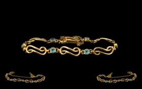 Antique Period Nice Quality 15ct Bracelet decorated with turquoise stones- 750.