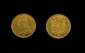 Queen Victoria 22ct Gold Jubilee Head / Shield Back Half Sovereign, London Mint - Date 1887.