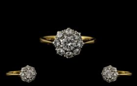 18ct Gold and Platinum Diamond Set Cluster Ring, Flower head Design of Pleasing Form.