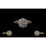 18ct Gold and Platinum Diamond Set Cluster Ring, Flower head Design of Pleasing Form.
