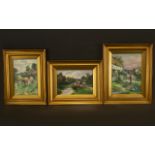 A Set of Three Original Oil Paintings. All 'Countryside Scenes'. Framed in wide original gilt frames