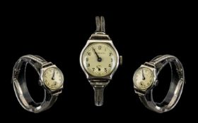 Garrards - Ladies Mechanical Silver Wrist Watch with Integral Double Rope Strap From the 1950's.