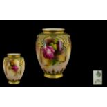 Royal Worcester Hand Painted Floral Vase ' Roses ' Still Life. Date 1910. 5 Inches - 12.5 cm High.
