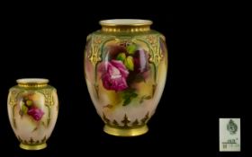 Royal Worcester Hand Painted Floral Vase ' Roses ' Still Life. Date 1910. 5 Inches - 12.5 cm High.