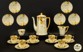 Crown Ducal - Superb Hand Painted ( 15 ) Piece Coffee Service. c.1920's.