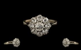 Antique Period Superb 18ct White Gold Diamond Set Cluster Ring, Flower head Design. The Central