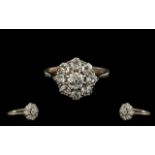 Antique Period Superb 18ct White Gold Diamond Set Cluster Ring, Flower head Design. The Central