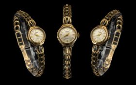 Roamer - Incabloc Ladies 9ct Gold Mechanical Wrist Watch with Fancy Ornate 9ct Gold Bracelet.