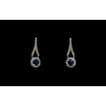 Ladies - Attractive and Nice Quality Pair of 18ct White Gold Sapphire and Diamond Set Earrings,
