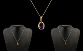 Ladies 9ct Yellow Gold Attractive Amethyst Set Pendant with Attached 9ct Gold Chain.