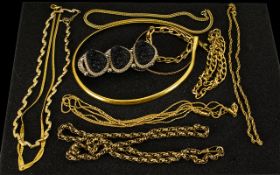 An Assortment of Gold Plated Jewellery to include a snake necklace, a belcher chain,