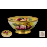 Royal Worcester Attractive and Nice Quality ' Roses ' Signed Footed Bowl,