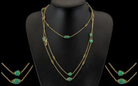 Antique Period - Stunning 15ct Gold Muff Chain Set with Turquoise Spacers. Marked 625 - 15ct.