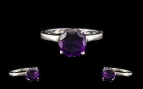 Amethyst Octillion Cut Solitaire Ring, a rich, deep purple amethyst of 2.