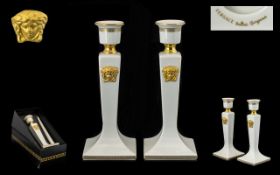 Rosenthal Versace - Hand Painted Fine Quality Pair of Porcelain Candlesticks.