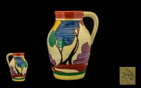 Clarice Cliff Hand Painted Lotus Large Jug ' Autumn ' Blue Green. c.1930 - 1934. Height 11.