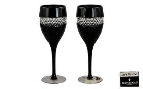 Waterford Crystal John Rocha Fine Quality Pair of High Band Cased Red Wine Glasses / Flutes.