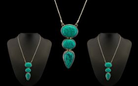 Turquoise Silver Statement Necklace, Large and impressive Turquoise pendant set in silver,