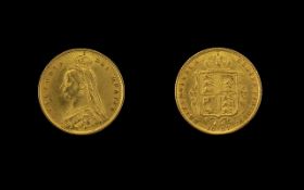 Queen Victoria 22ct Gold Jubilee Head / Shield Back Half Sovereign, London Mint - Date 1887.