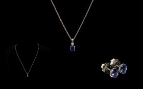 18ct White Gold - Contemporary and Attractive Tanzanite and Diamond Set Earrings with Matching