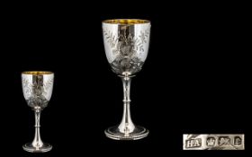 Victorian Period Nice Quality Silver Chalice / Goblet with Chased Floral Decoration.