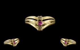 Ladies 9ct Gold Attractive Pink Sapphire and Diamond Set Dress Ring, 3 Ring Design. Marked 9.