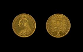 Queen Victoria 22ct Gold Jubilee Head / Shield Back Half Sovereign, London Mint - Date 1887.