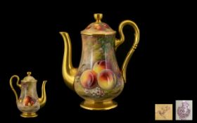 Royal Worcester Hand Painted and Signed Fallen Fruits Lidded Coffee Pot ' Peaches and Apples '