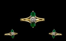 18ct Gold Attractive Emerald and Diamond Set Dress Ring - Well Designed.