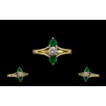 18ct Gold Attractive Emerald and Diamond Set Dress Ring - Well Designed.