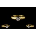 18ct Yellow Gold Attractive Single Stone Pave Set Diamond Ring,