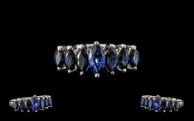Contemporary Design 18ct White Gold Attractive Marquise Shaped Sapphire Set Dress Ring,