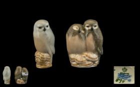 Royal Copenhagen - Denmark Pair of Early Porcelain Owl Figures - Sweethearts. Model No 834. c.