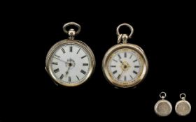 Antique Pair of Ladies Silver Open Faced Key wind Pocket Watches ( 2 ) One Marked for 935 Silver (