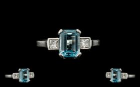 18ct White Gold Nice Quality and Very Pleasing Aquamarine and Diamond Set Ring.